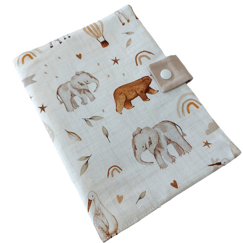 θήκη βιβλιαρίου υγείας, ζωάκια και αερόστατα (μπεζ)