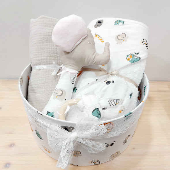 Welcome little one gift box, ροζ/μπεζ happy animals