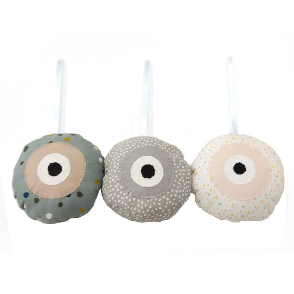 Little items Υφασμάτινα ματάκια dusty green, γκρι, pastel dots 10,50 εκ